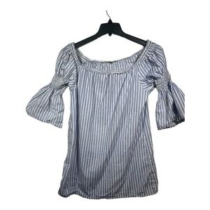 Rebel Sugar Womens Striped Tunic Peasant Boho Off Shoulder Size Large